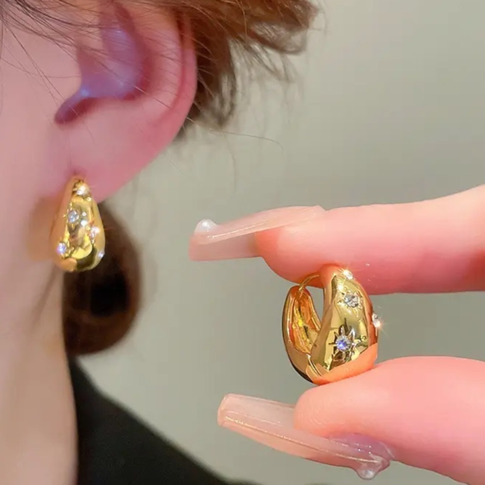 NEW! Anthropologie
Celestial Stars Crystal Dome Huggies Hoop Gold Earrings - Picture 7 of 9